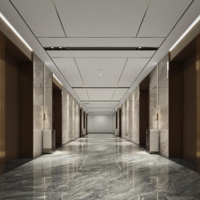 现代办公楼电梯厅3D模型下载